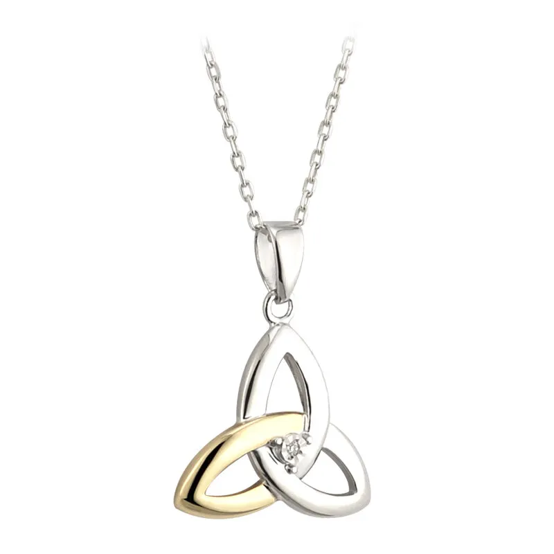10k Gold & Silver Trinity Knot Necklace Set With Diamond