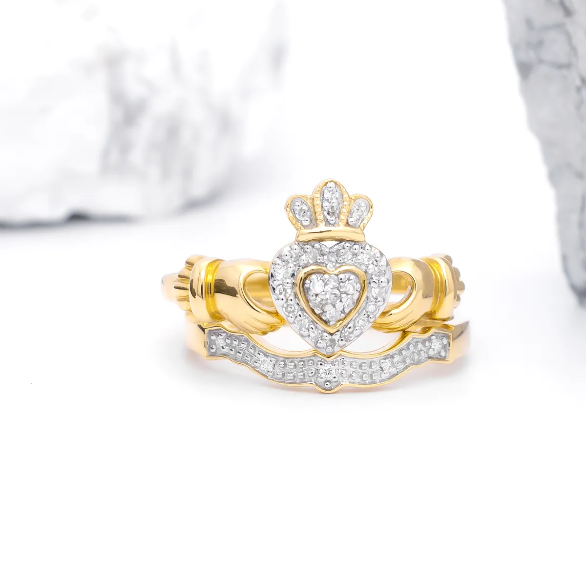 Diamond Irish Claddagh Engagement Ring Set - Made in Ireland