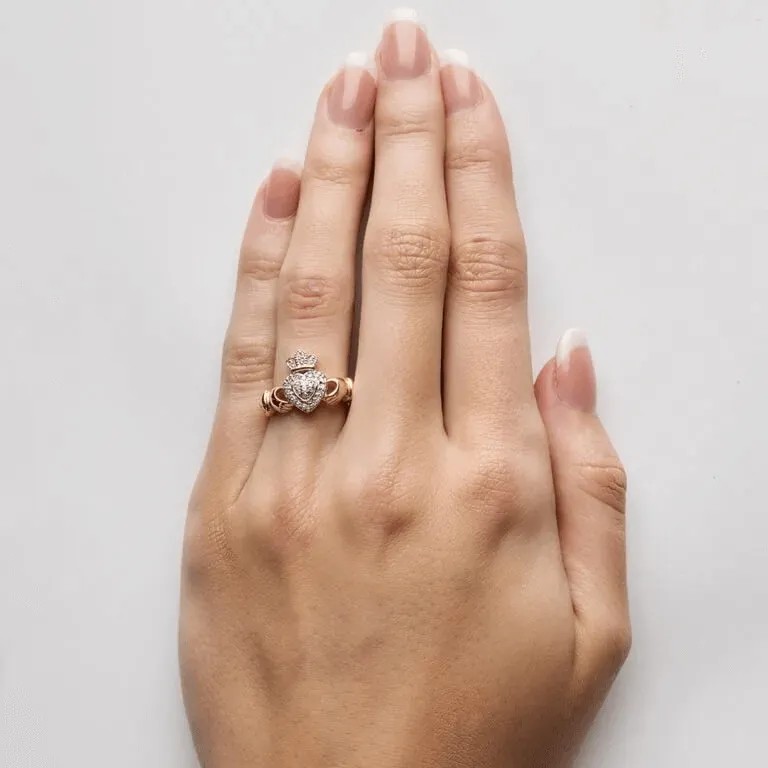 Gold and Diamond Irish Claddagh Engagement Ring Set