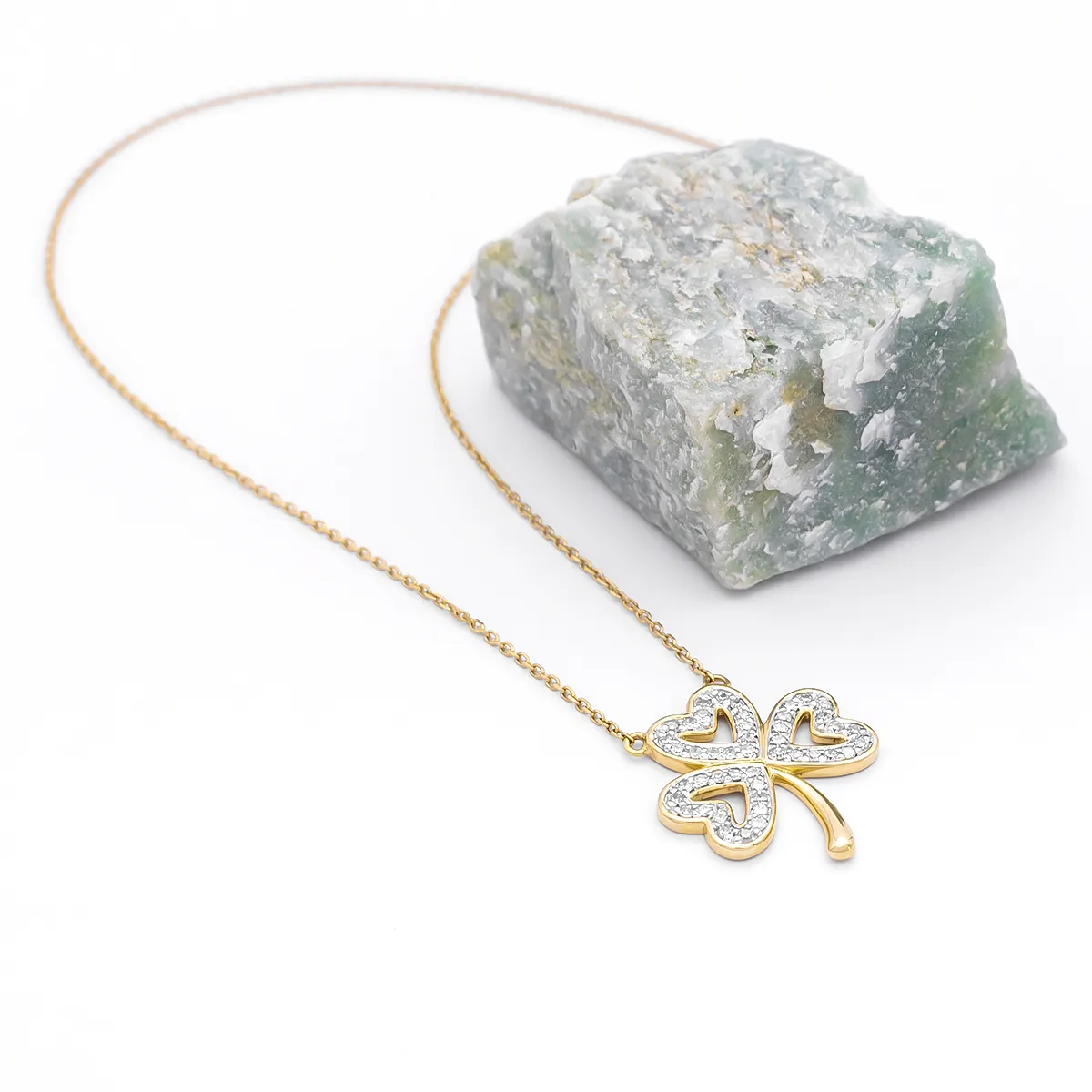 14k Gold Diamond Shamrock Necklace Photo 5 