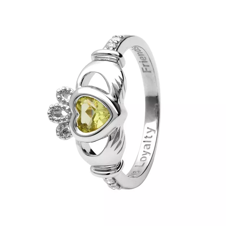 14K White Gold Claddagh August Birthstone Ring Photo 4 