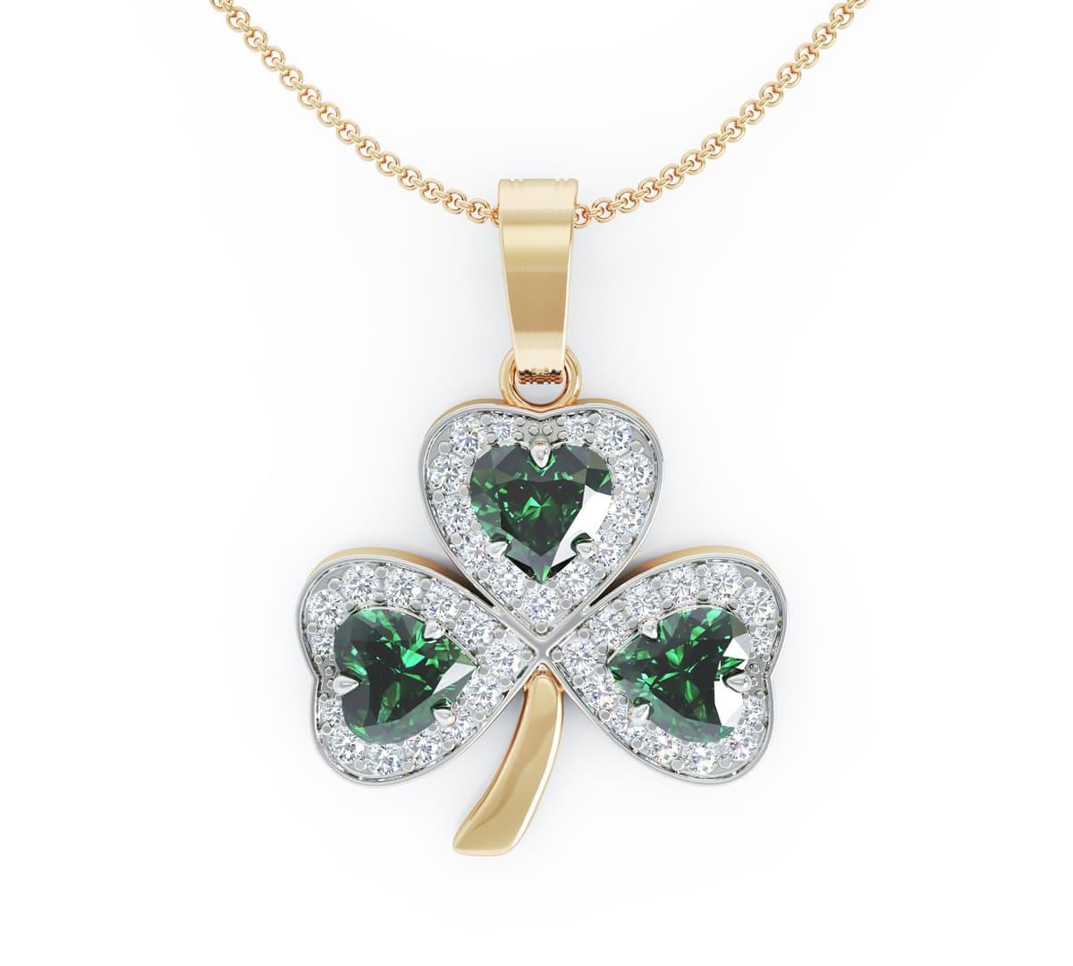 Gold Heartshape Emerald & Brilliant Cut Diamond Shamrock Pendant - Buy ...