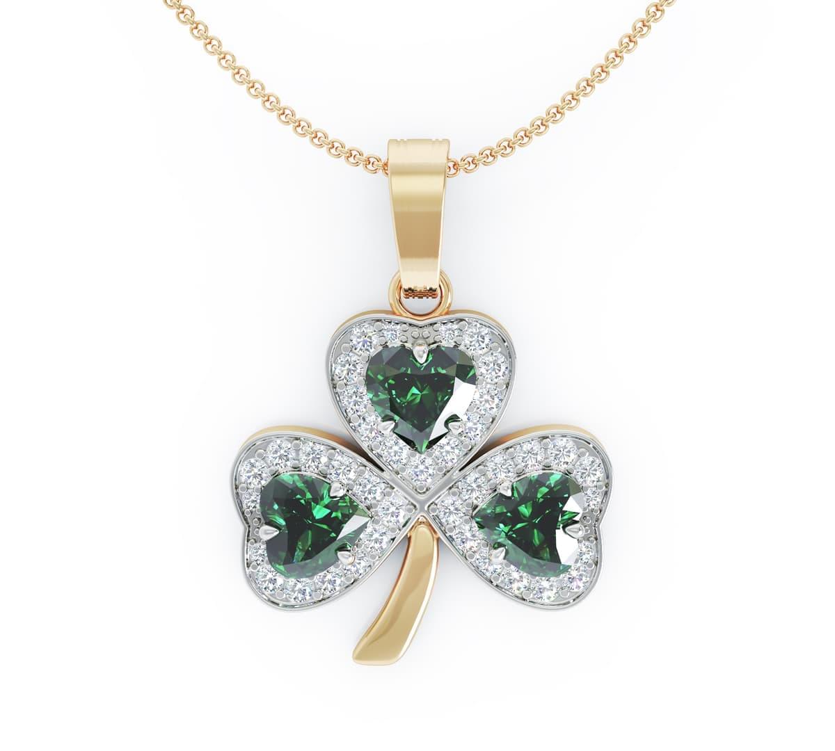 Gold Heartshape Emerald Brilliant Cut Diamond Shamrock Pendant Buy Online Irish Jewelry Craft