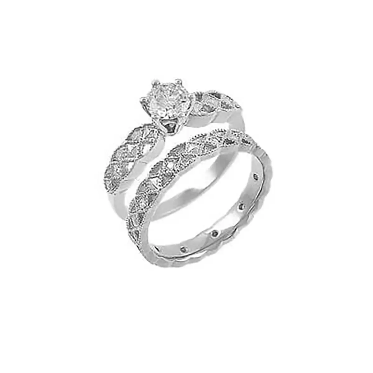 White Gold Diamond Celtic Wedding and Engagement Ring Set