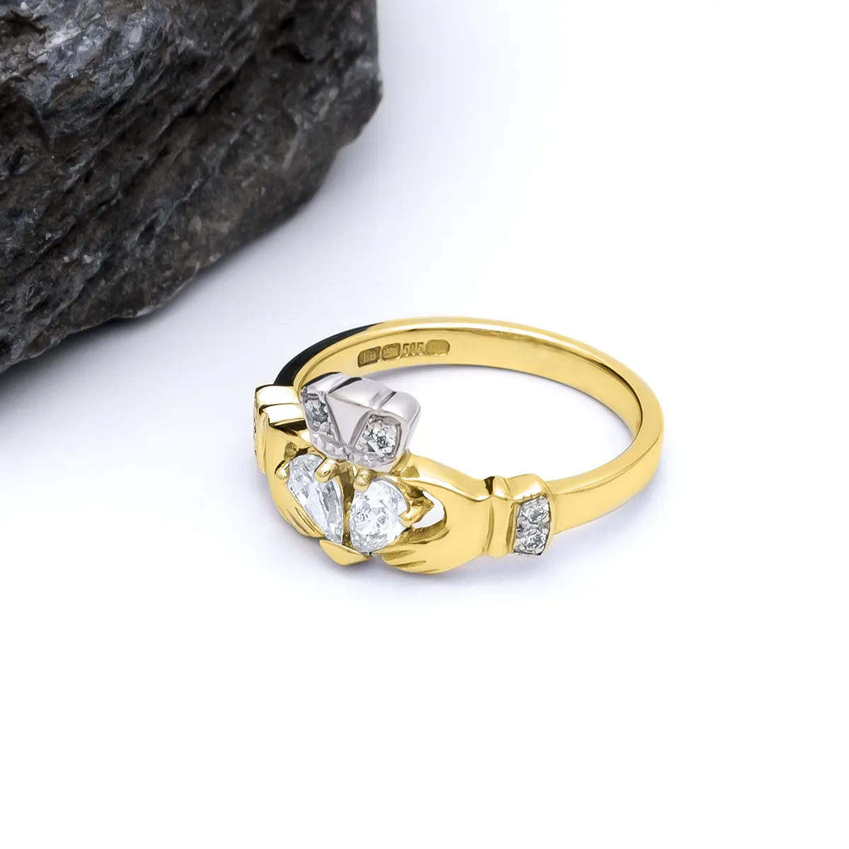 Gold Claddagh Engagement Ring Set With Split-Heart Diamond
