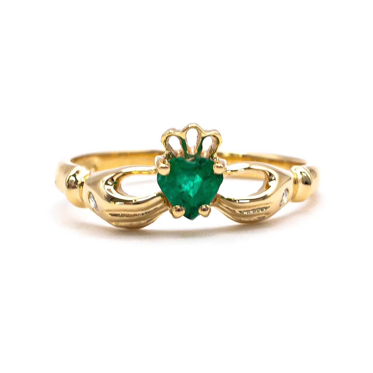 Gold And Emerald Claddagh Ring With Diamond 