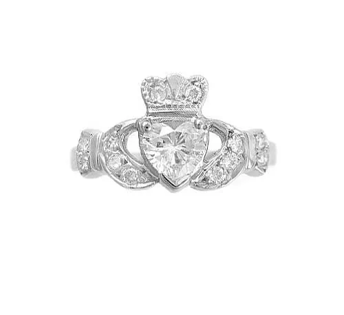 White Gold Irish Claddagh Diamond Engagement Ring