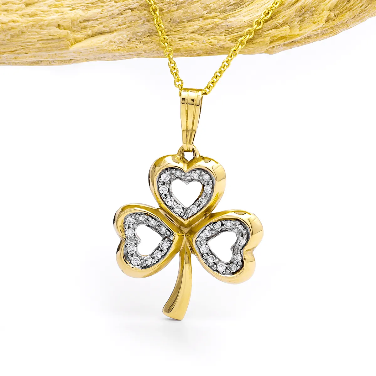 14K Yellow Gold Malachite Four Leaf Clover Necklace, Irish Lucky Charm