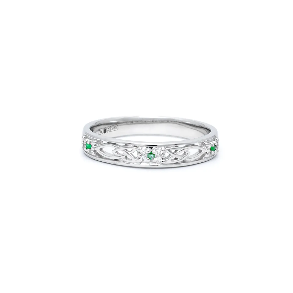 Celtic Wedding Band Ladies Emerald and Diamond Set