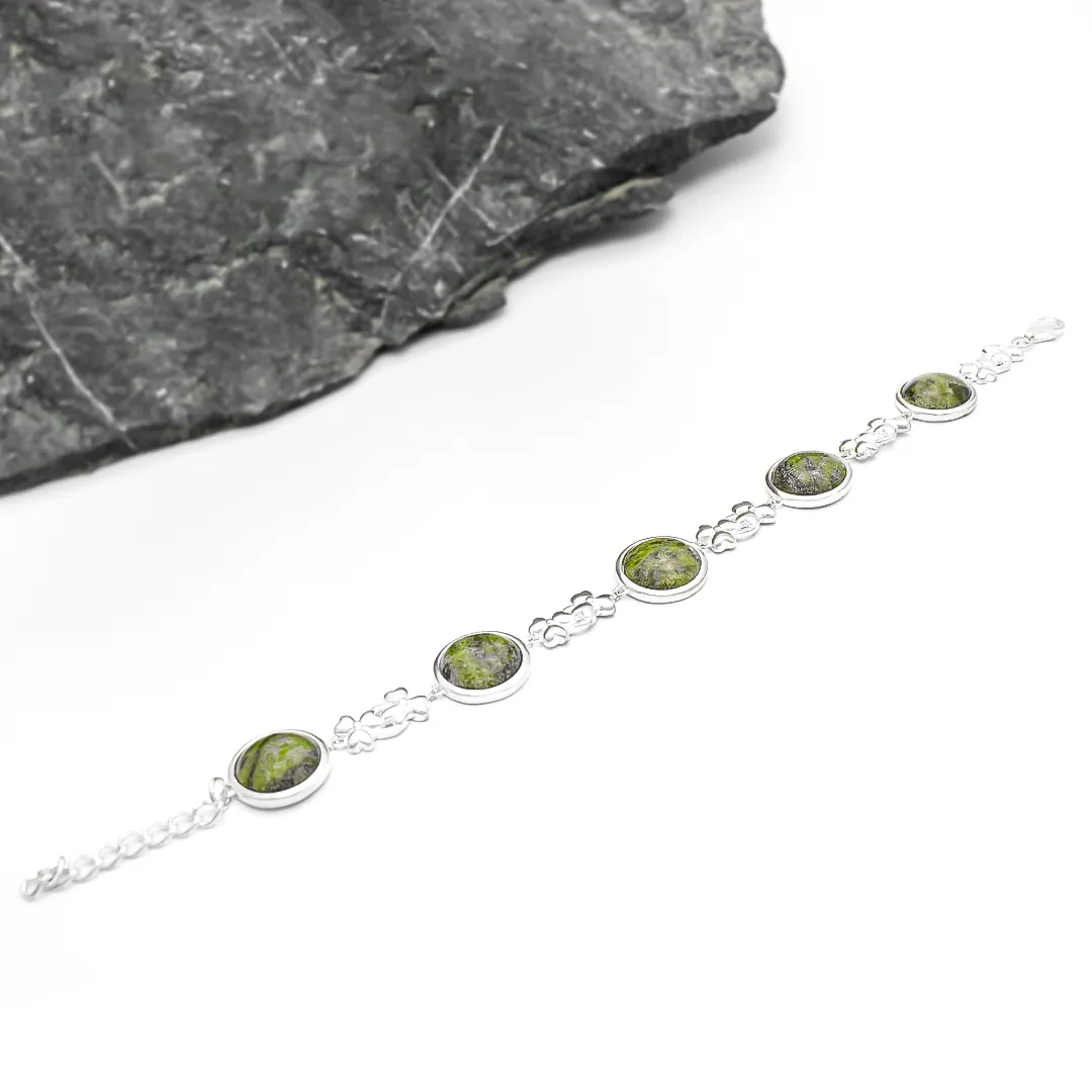 Green Connemara Marble Bead Bracelet+Sterling Silver Filled Irish CLADDAGH  Charm