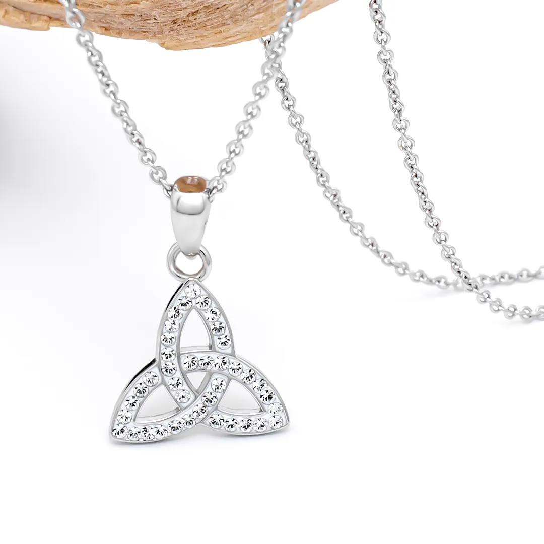 Sterling Silver Trinity Knot Pendant with Crystals...