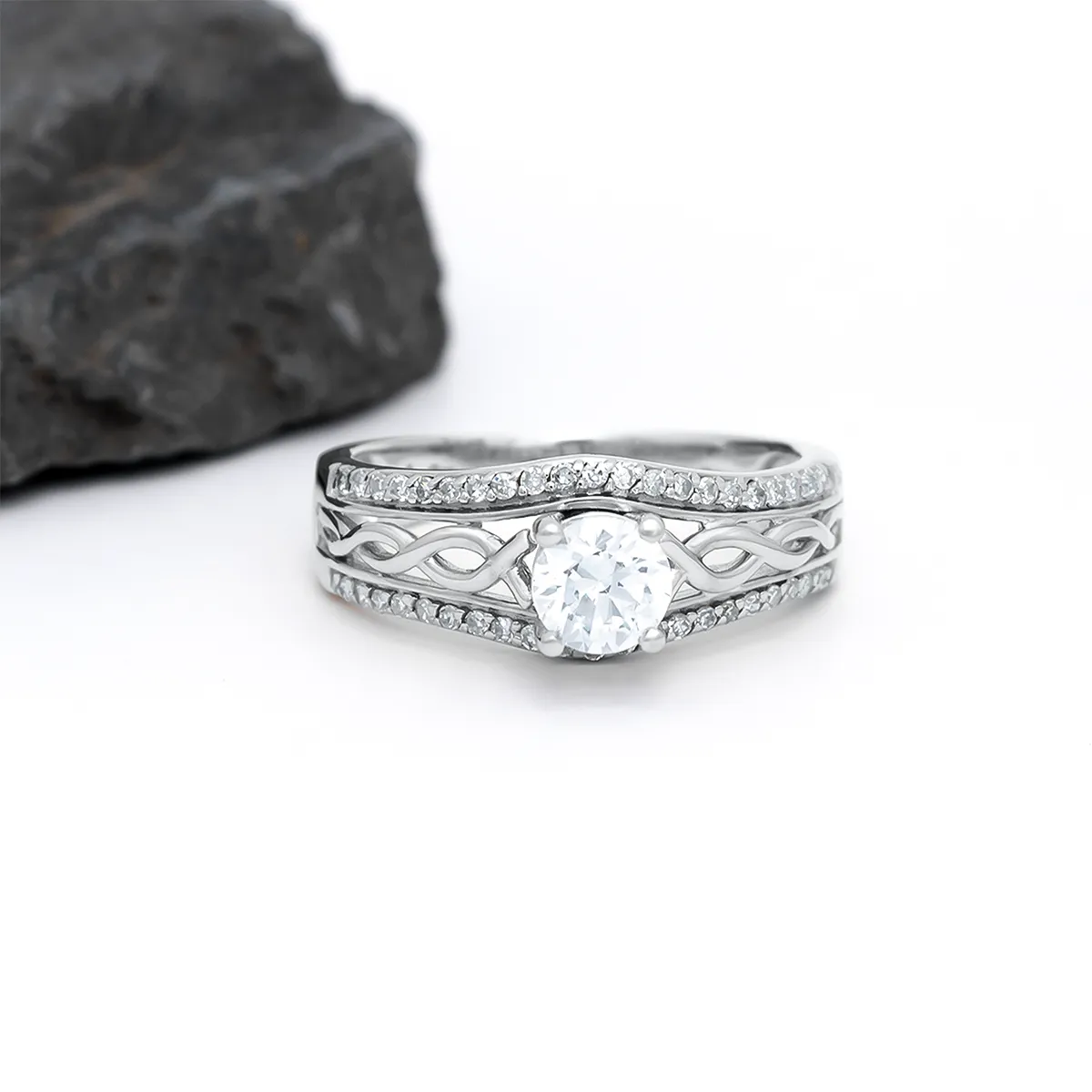 Five Stone Diamond set Celtic I Love You Eternity styled Ring