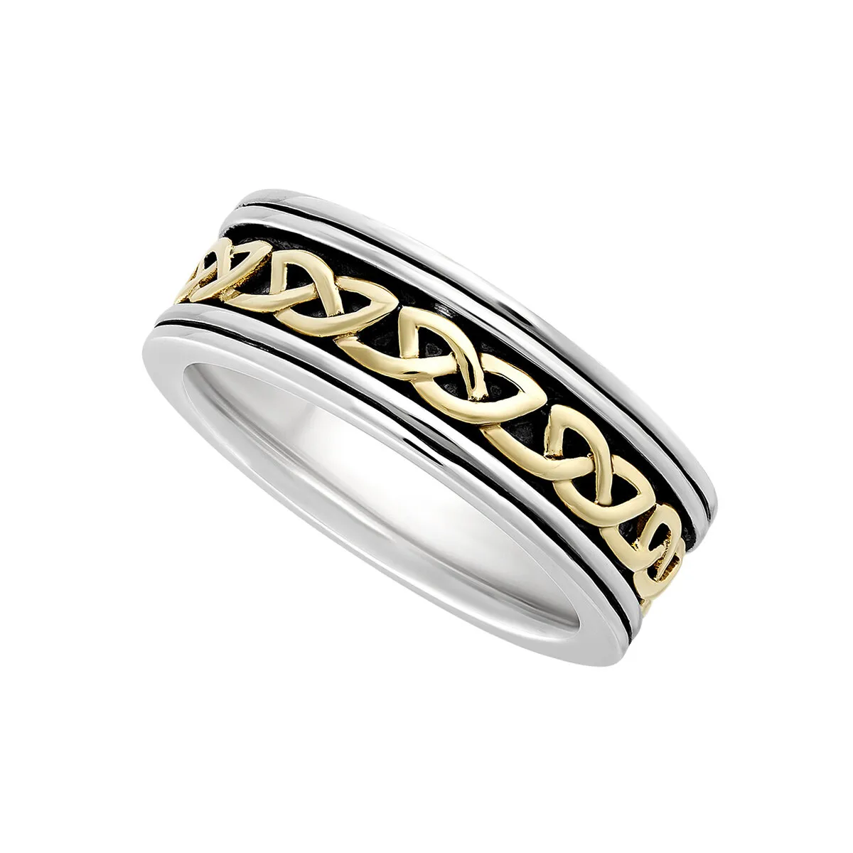 Mens 10k Gold & Silver Oxidized Celtic Knot Ring...