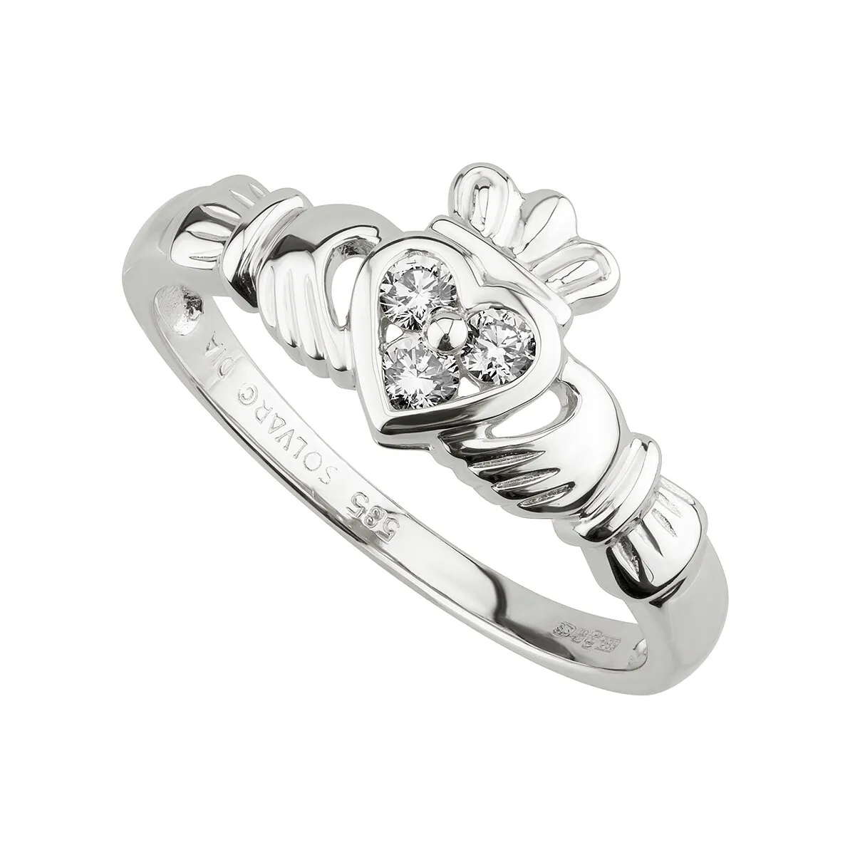 14k White Gold Ladies Diamond Heart Claddagh Ring...