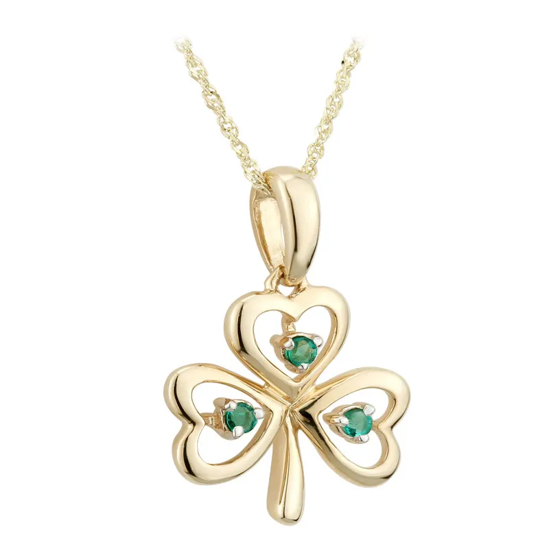 Emerald Shamrock Necklace in 9k Gold