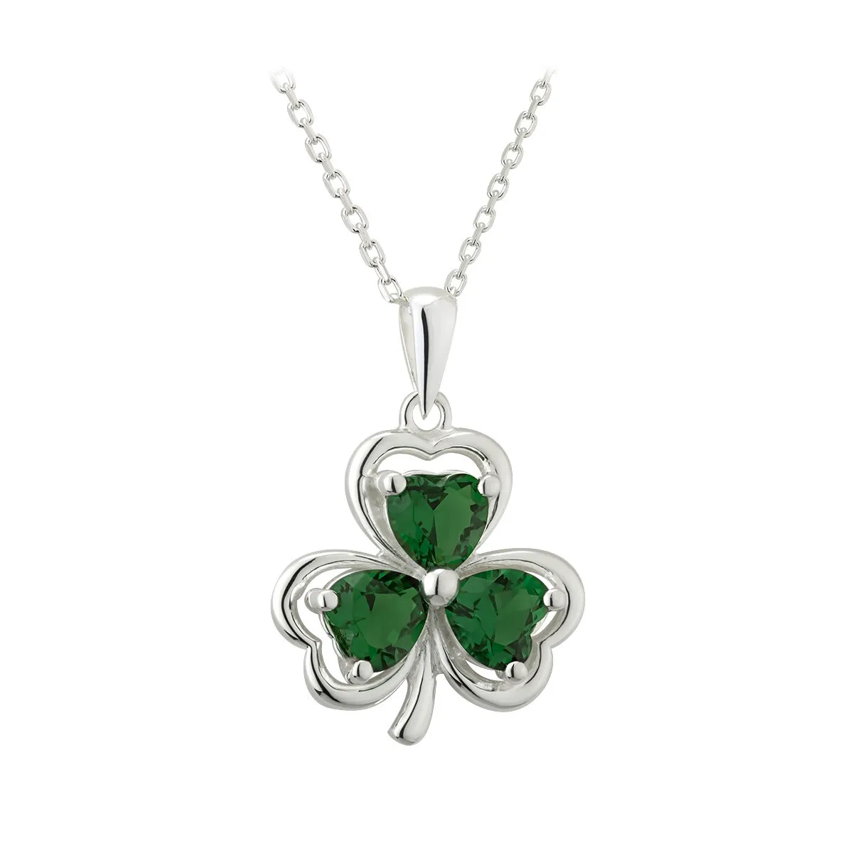 Silver Shamrock Necklace With Green Crystals...