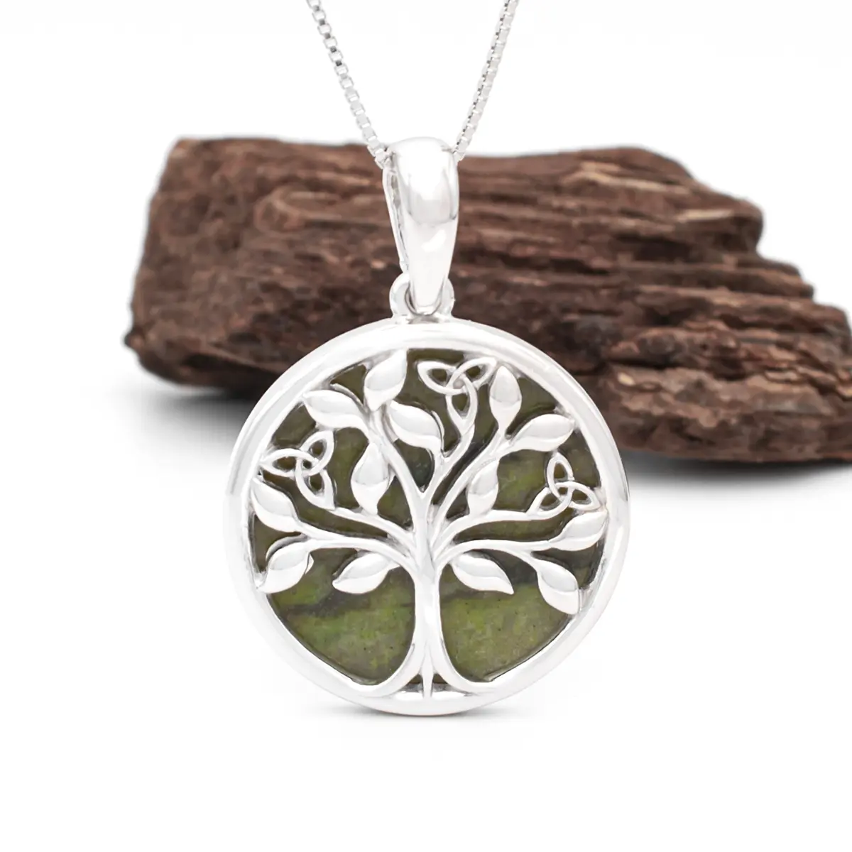 Sterling Silver Tree Of Life Necklace Featuring Connemara Marble