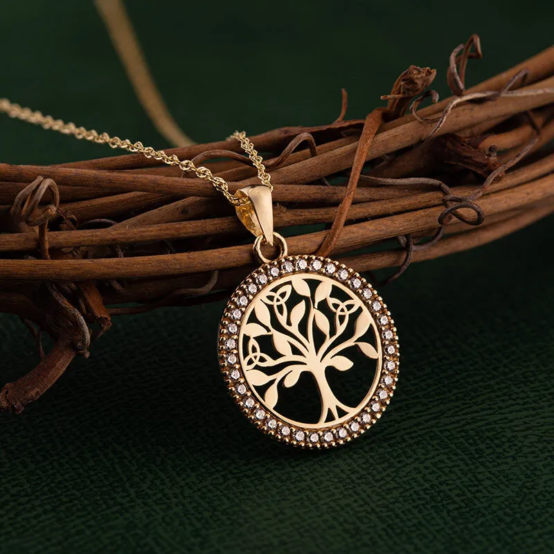 Celtic Sterling Silver,10k Yellow Gold with Diamonds, Tree of Life Pendant