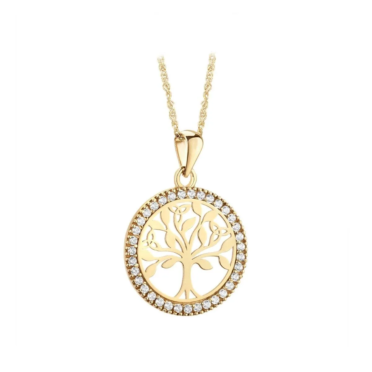 10k Gold Tree Of Life Necklace with Cubic Zirconia Stones