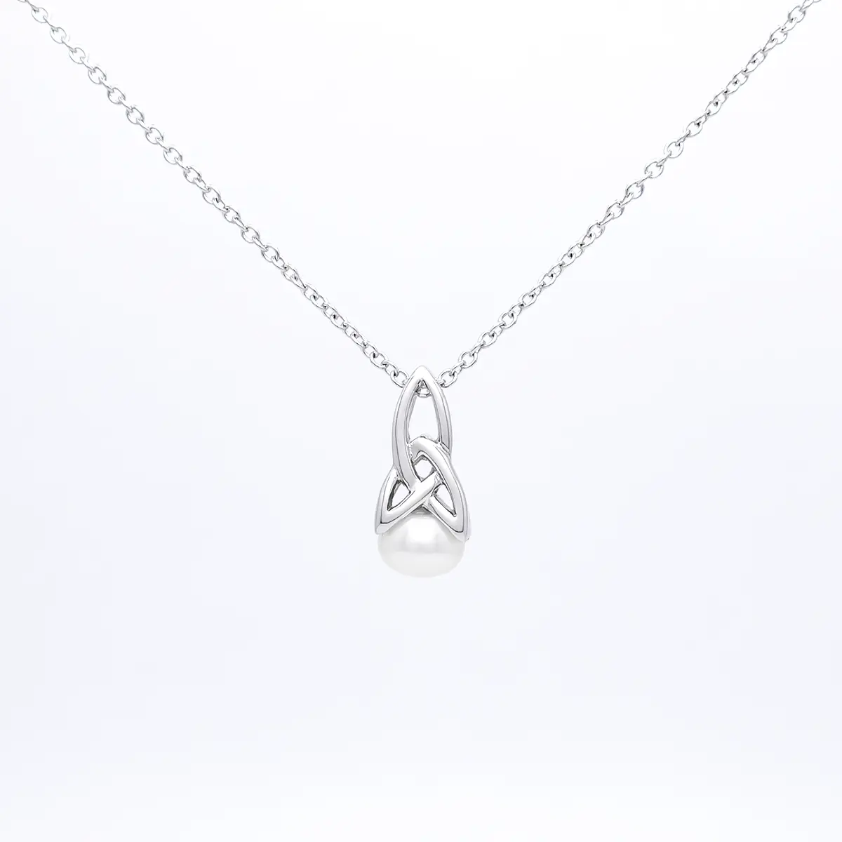 Silver Celtic Trinity Knot Pearl Necklace