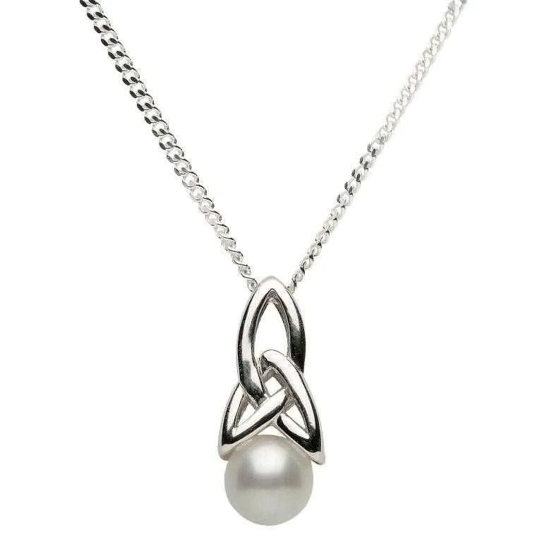 Silver Celtic Trinity Knot Pearl Necklace