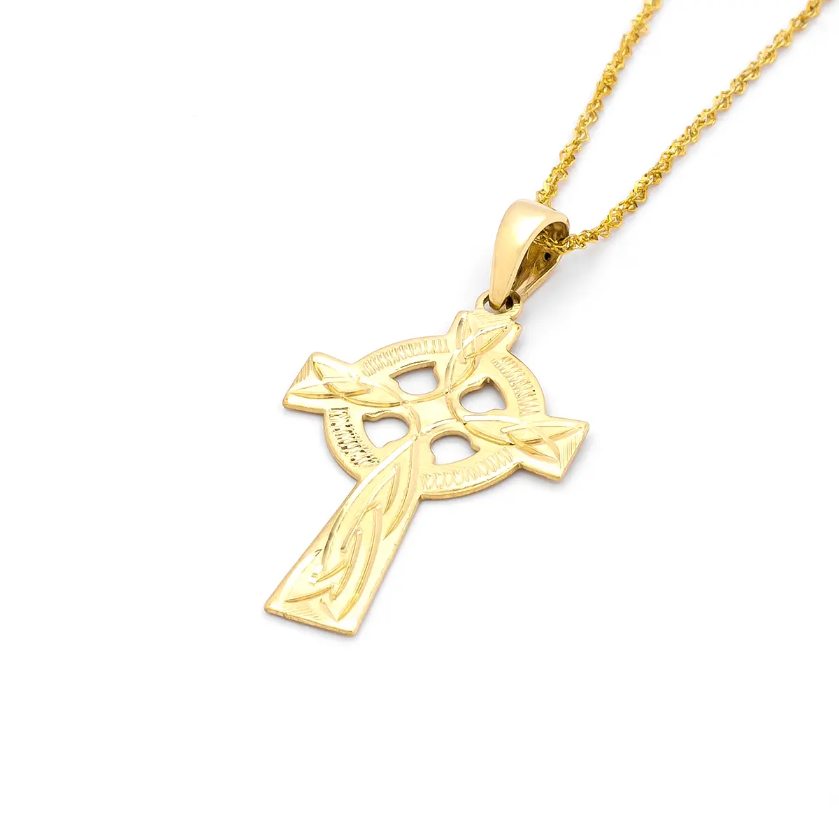 Hand Engraved 14k Gold Celtic Cross Pendant