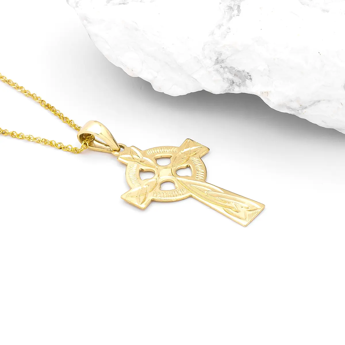 Hand Engraved 14k Gold Celtic Cross Pendant Photo 3 