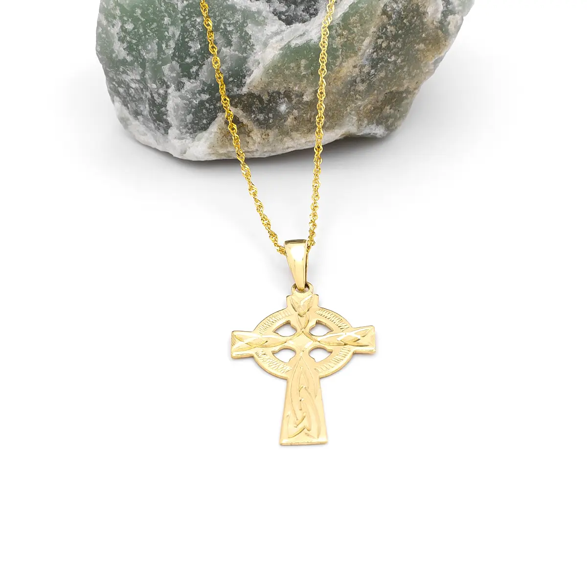 Hand Engraved 14k Gold Celtic Cross Pendant Photo 2 