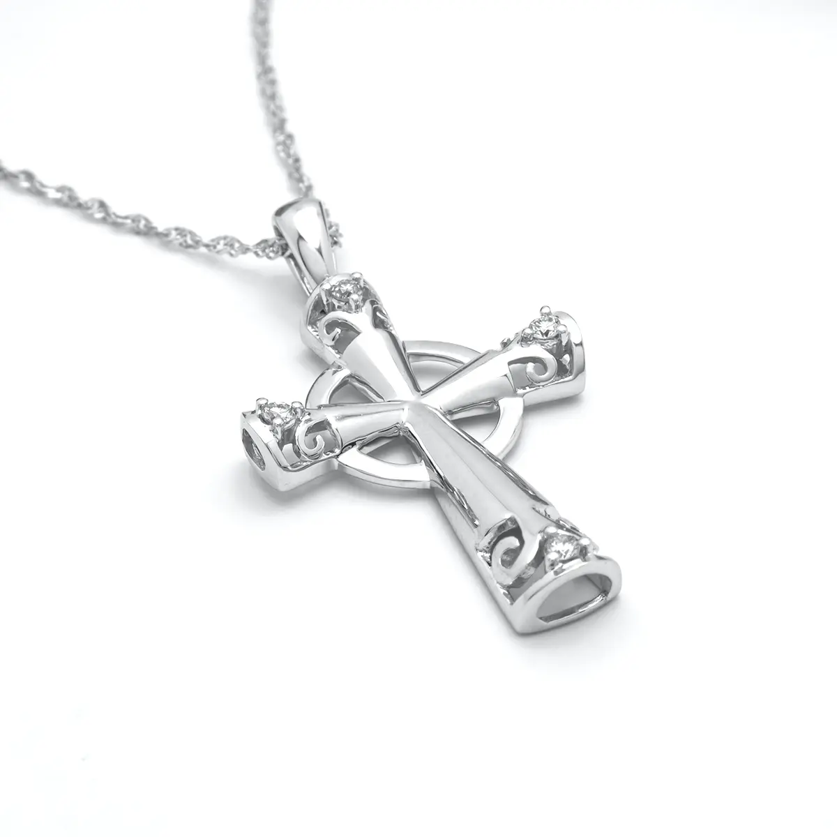 Ladies White Gold Diamond Celtic Cross Necklace...