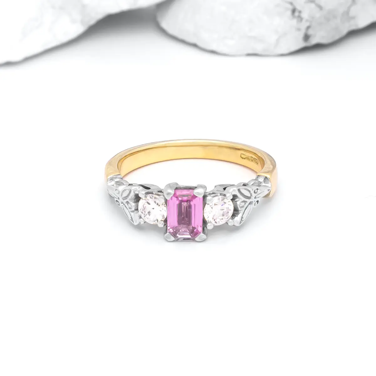Pink Sapphire and Diamond Trinity Knot Engagement Ring in 14k Gold
