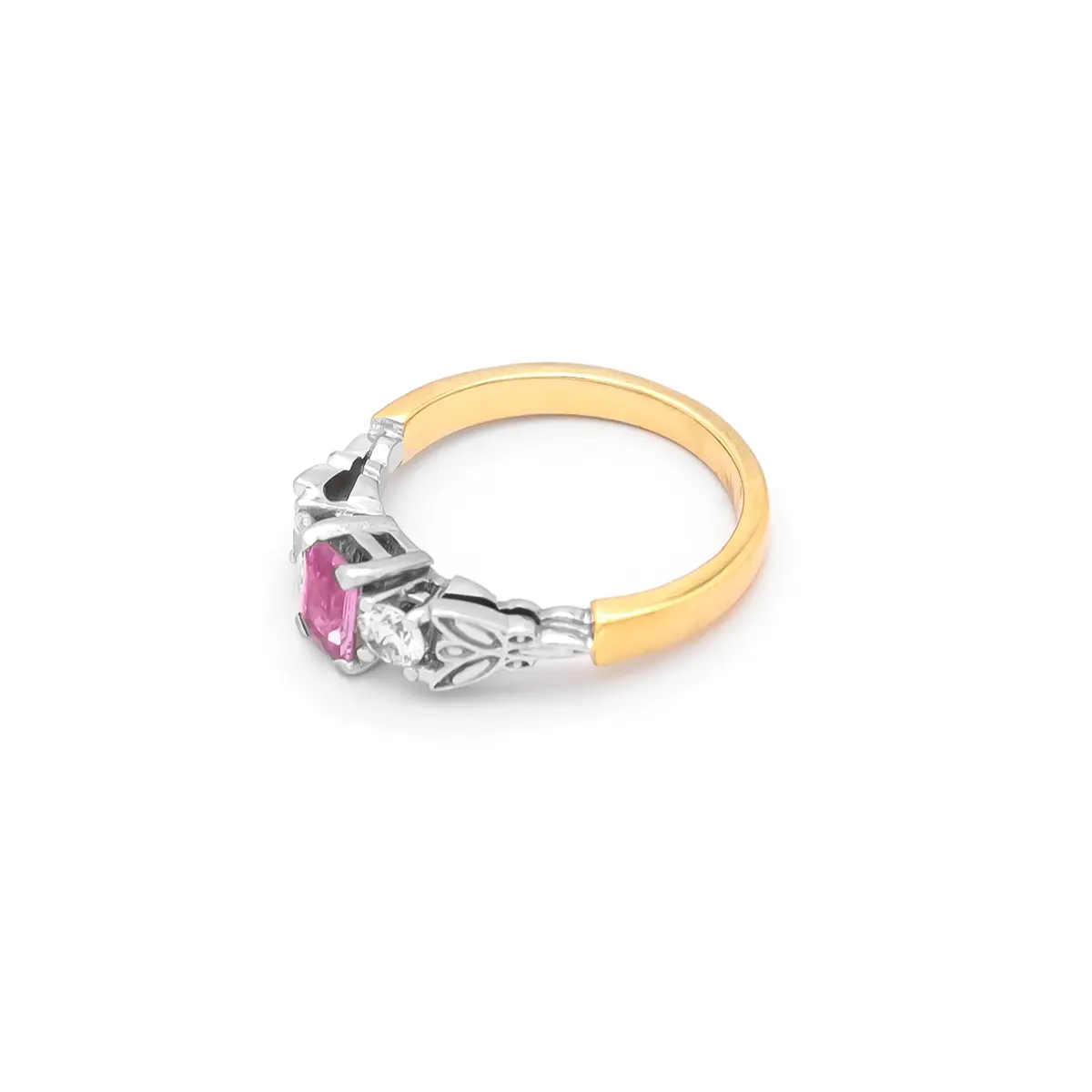 Pink Sapphire and Diamond Trinity Knot Engagement Ring in 14k Gold Photo 3 