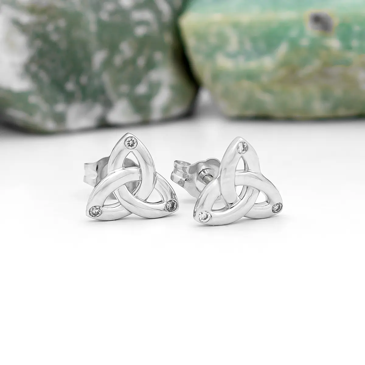 14k White Gold Diamond Trinity Knot Stud Earrings Photo 4 