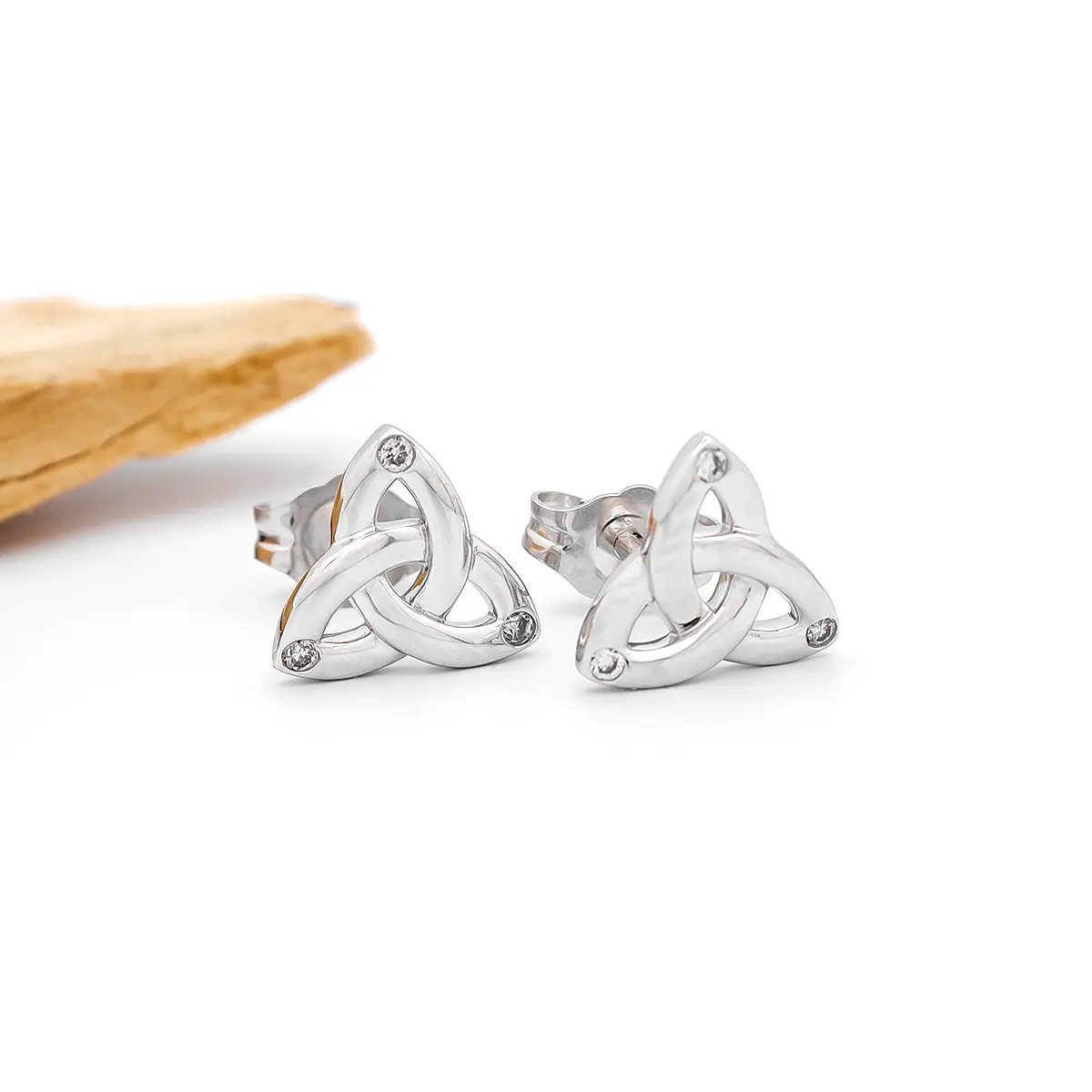 14k White Gold Diamond Trinity Knot Stud Earrings