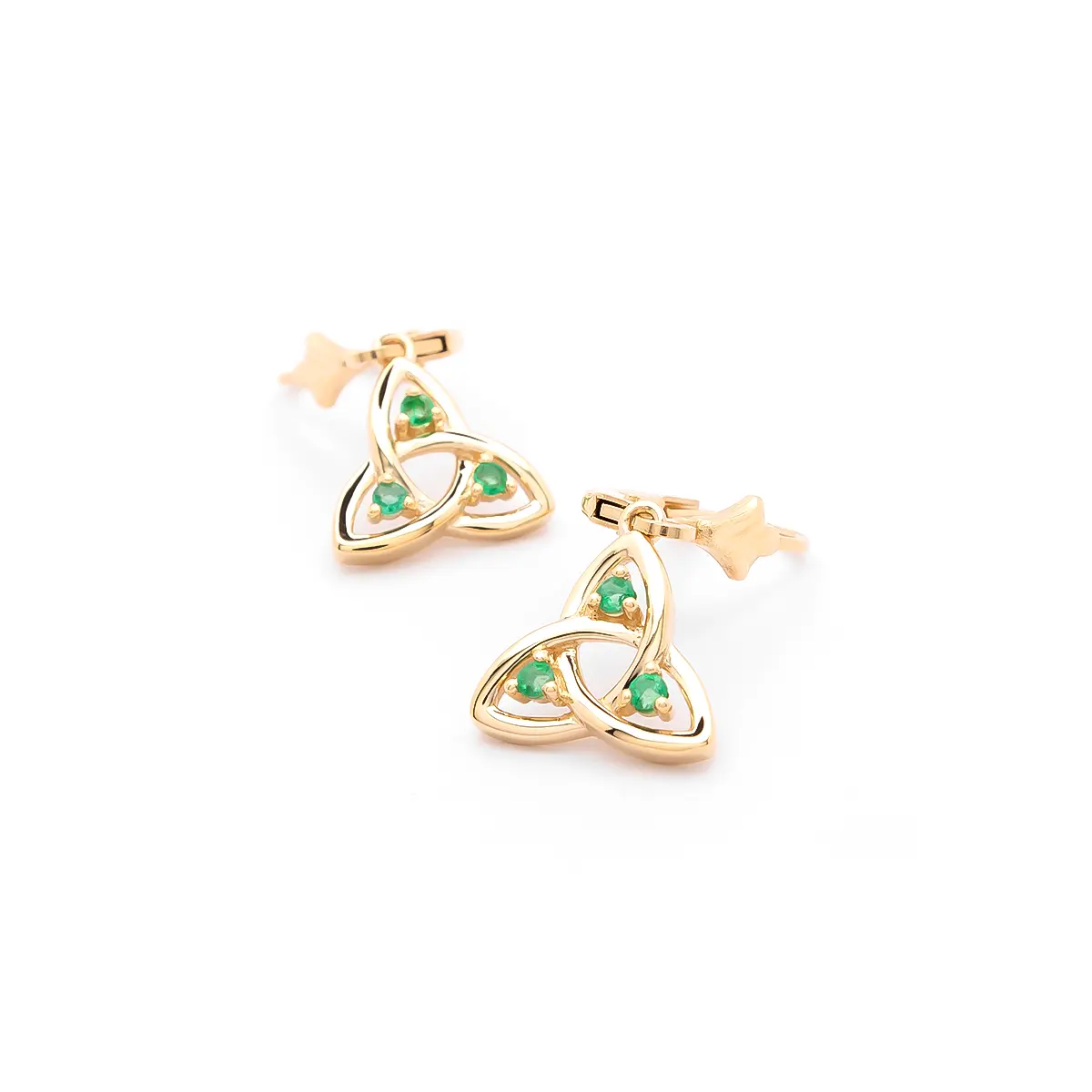 Gold Trinity Knot Drop Earrings Set with Emeralds Photo 2 