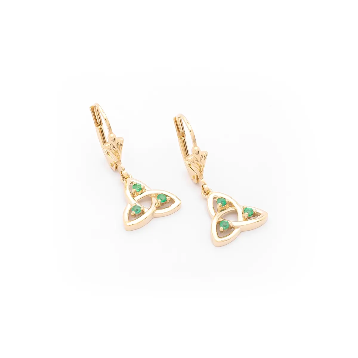 Gold Trinity Knot Drop Earrings Set with Emeralds Photo 4 