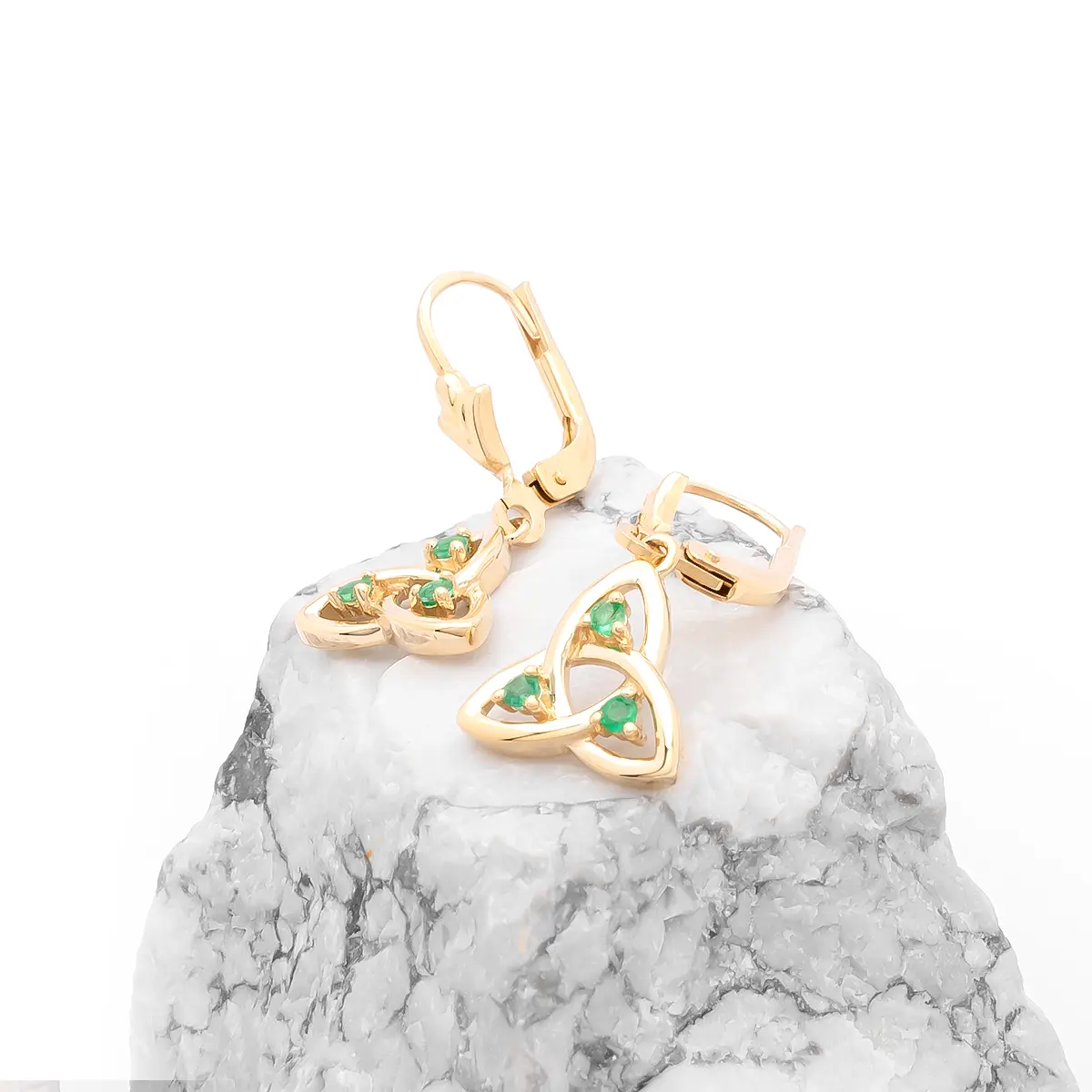 Gold Trinity Knot Drop Earrings Set with Emeralds Photo 5 