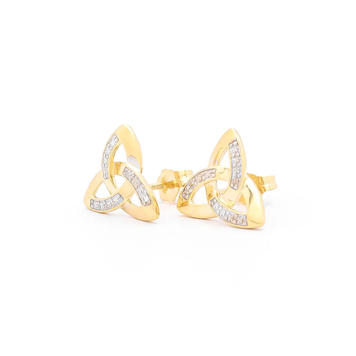 Gold Trinity Knot Stud Earrings With Diamonds...