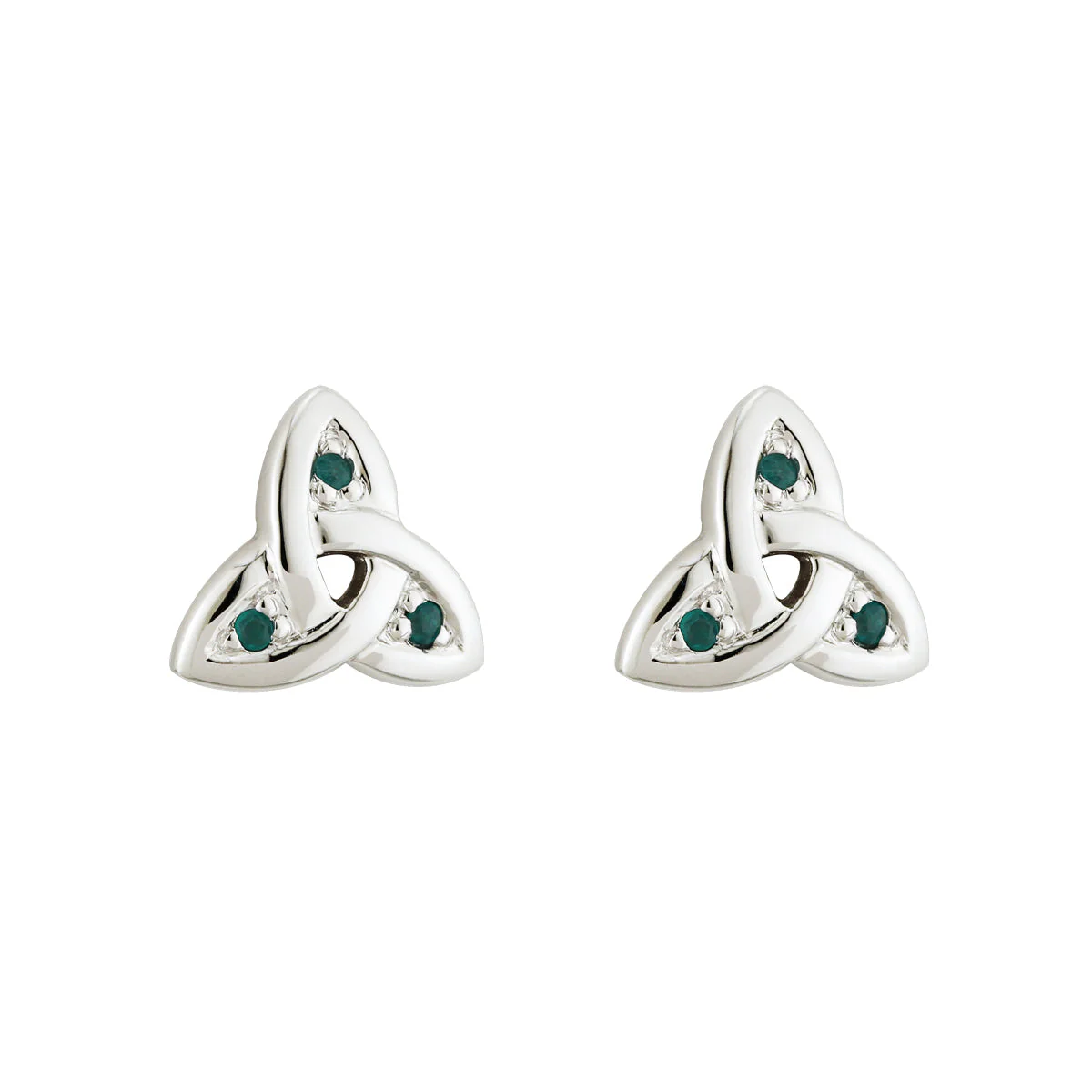 White Gold Emerald Celtic Trinity Knot Earrings