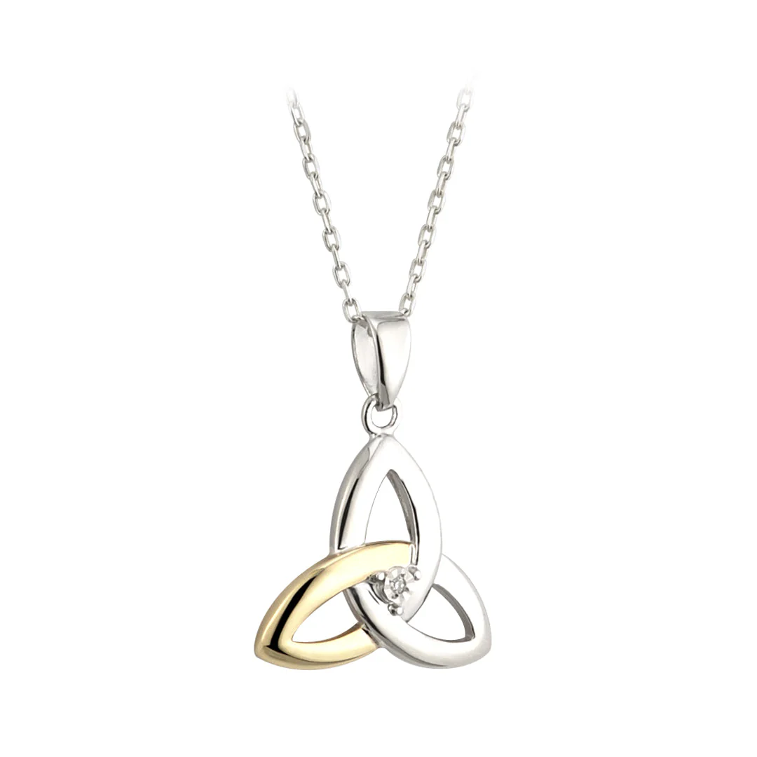 10k Gold & Silver Trinity Knot Necklace Set With Diamond