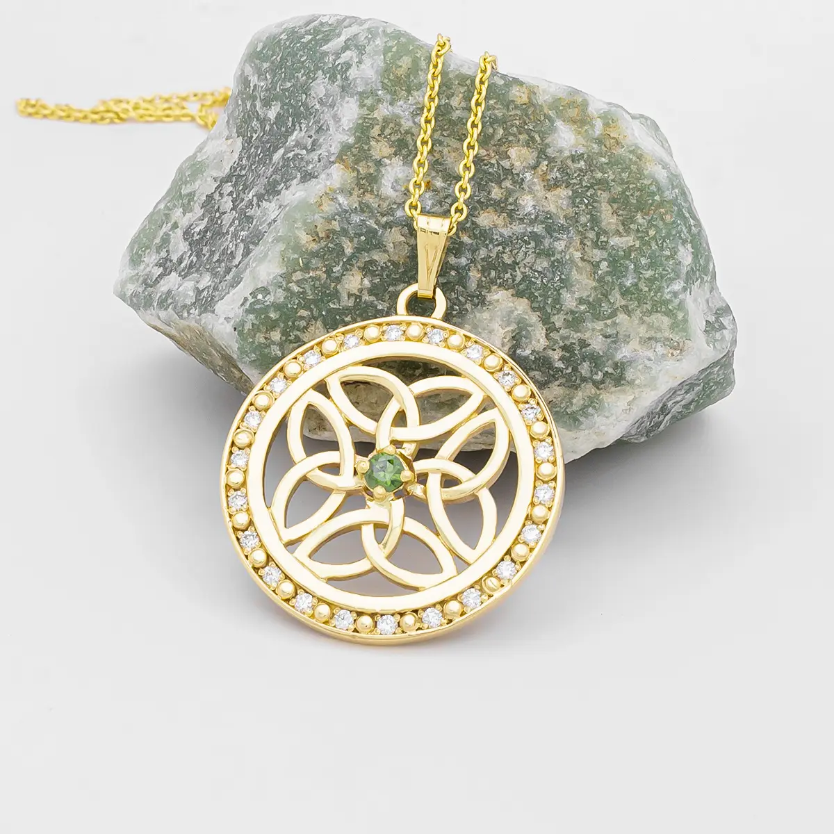 14k Gold Celtic Pendant with Green Diamond Photo 3 