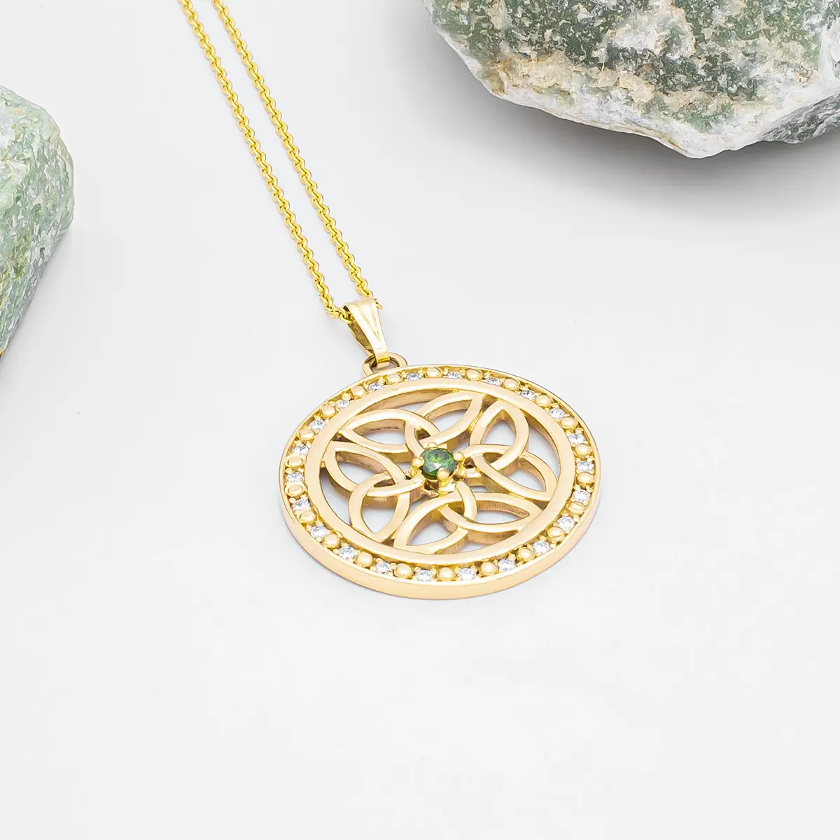 14k Gold Celtic Pendant with Green Diamond Photo 5 