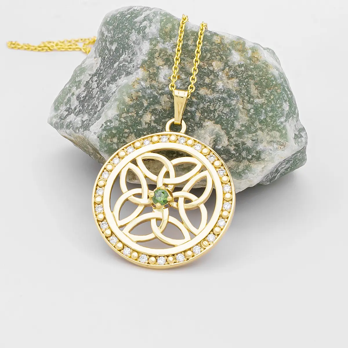 14k Gold Celtic Pendant with Green Diamond...