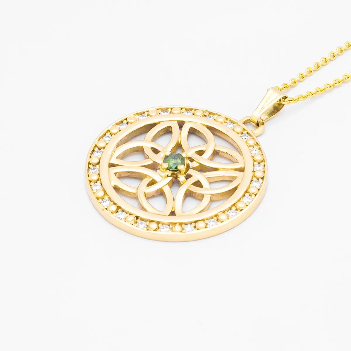 14k Gold Celtic Pendant with Green Diamond Photo 4 