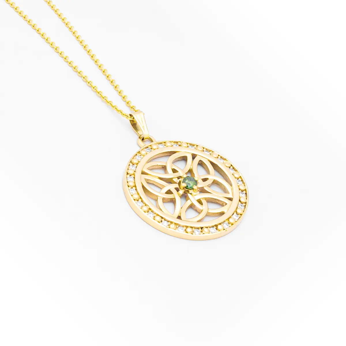 14k Gold Celtic Pendant with Green Diamond Photo 7 