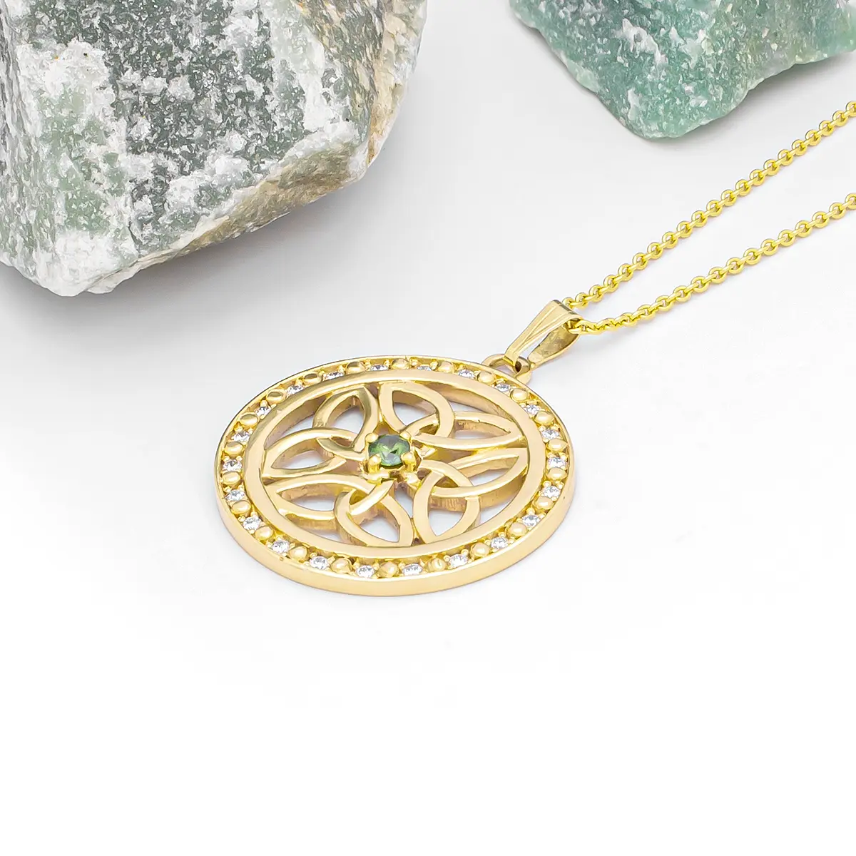 14k Gold Celtic Pendant with Green Diamond Photo 6 