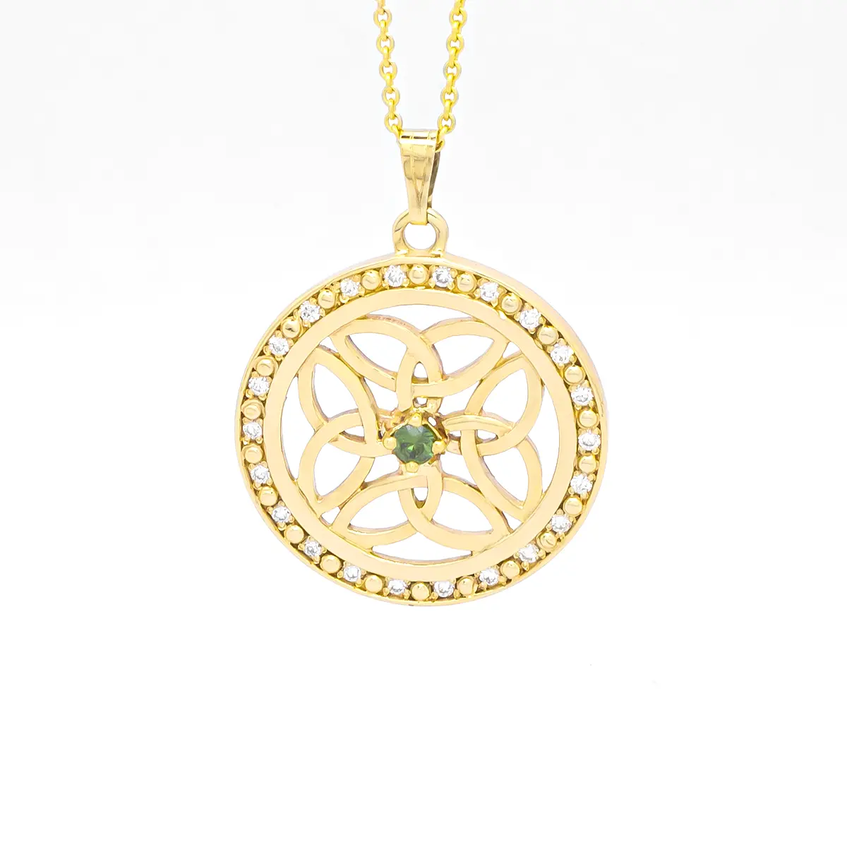 14k Gold Celtic Pendant with Green Diamond Photo 2 