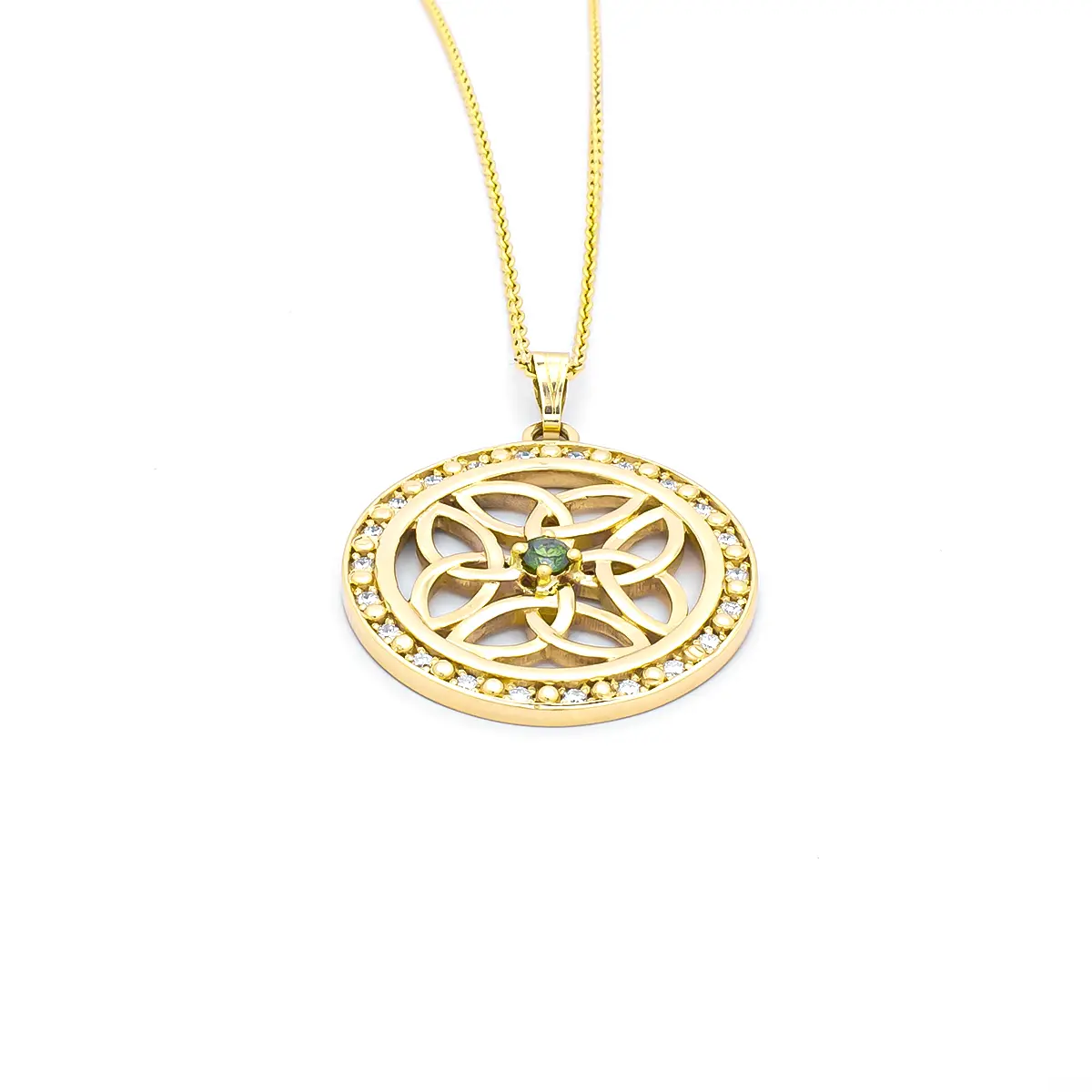 14k Gold Celtic Pendant with Green Diamond Photo 8 