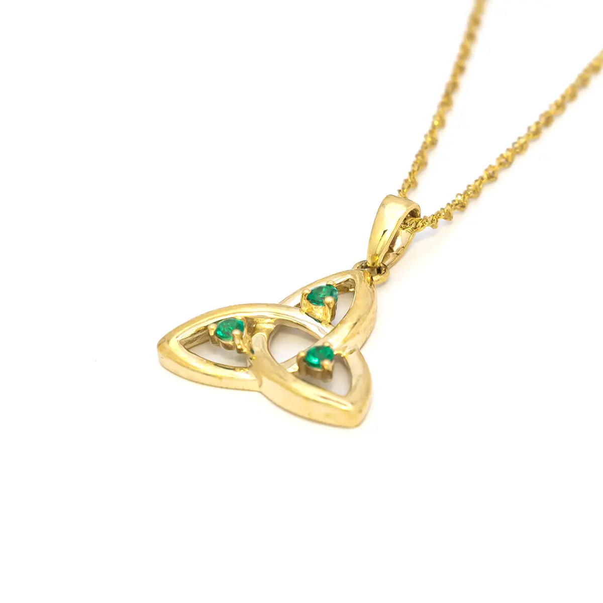 14K Gold Trinity Knot Necklace with Emeralds...