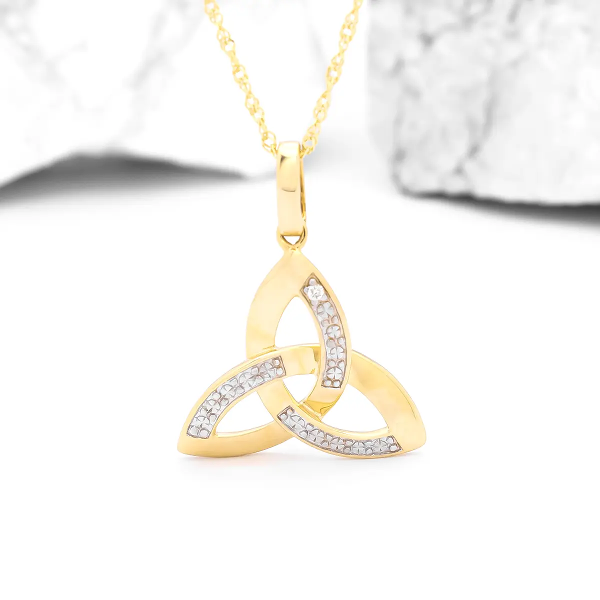 14k Yellow & White Gold Diamond Trinity Knot Necklace