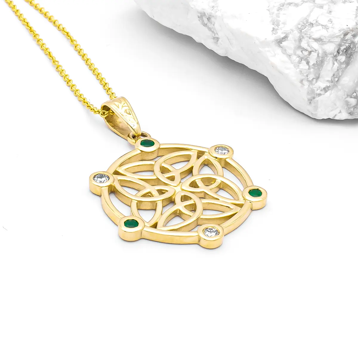 Emerald and Diamond Celtic Gold Pendant